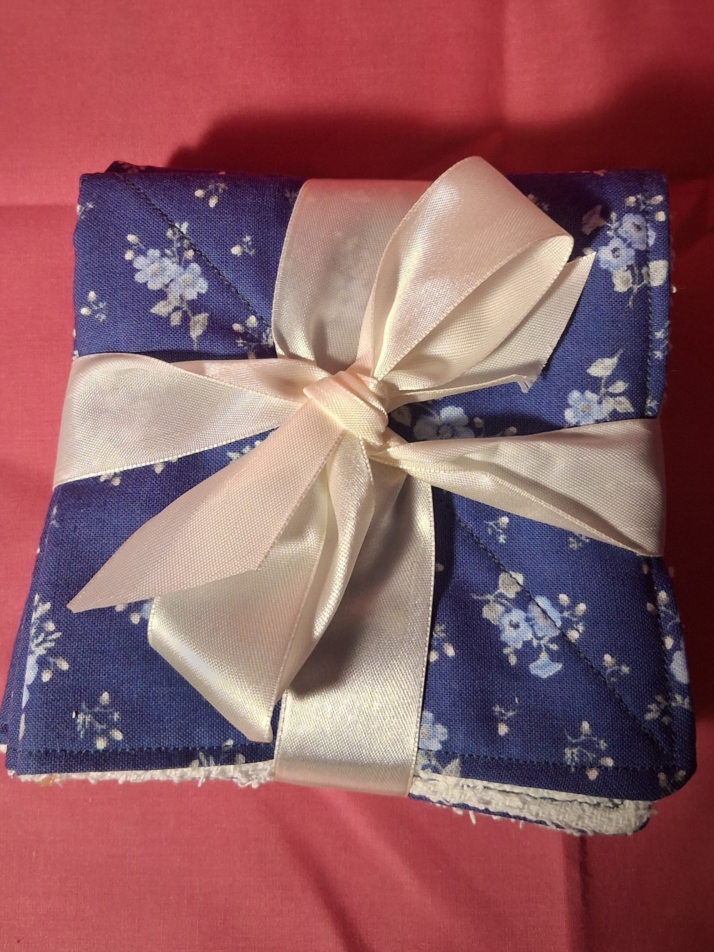 Set Of 4 Blue Floral Cotton Hand Towels/wash Cloth